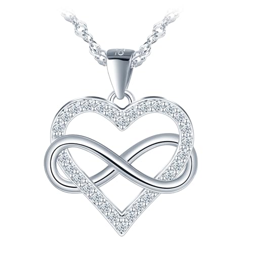 Unendlichkeit Herz Anhänger Kette Halskette Damen Mädchen Silber 925 mit Zirkon Infinity Liebe Kette für Mama Frau Freundin Frauen Halskette Schmuck Geburtstage Valentinstag Muttertag Geschenk Silber von MOOFUN