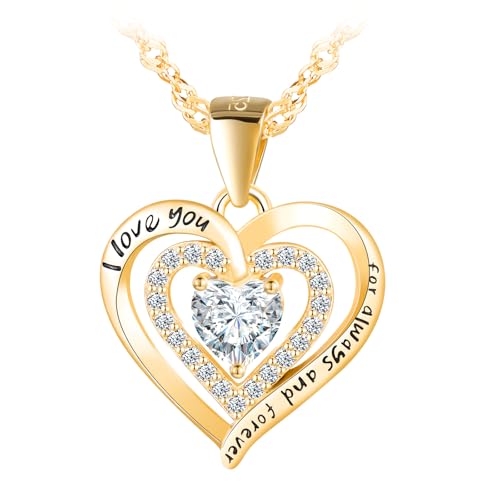 Zirkon Herz Anhänger Kette Halskette Damen Mädchen Silber 925 Liebesbrief Kette für Frauen Mama Frau Freundin Dreifach Liebe Halskette Modeschmuck Geburtstage Valentinstag Muttertag Geschenk Gold von MOOFUN