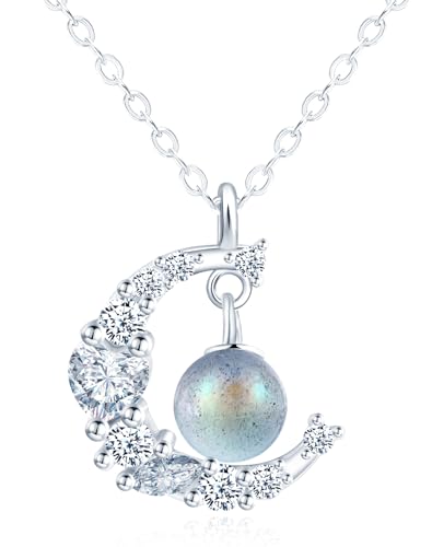 MOOFUN Zirkon Mond Hanged Planeten Halskette Mond mit Herz Damen Kette 925 Silber Anhänger Halsketten für Mama Freundin Mädchen Schwester Frau Modeschmuck Frauen Geschenk Geburtstagsgeschenk von MOOFUN