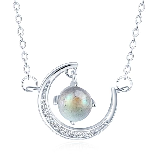 MOOFUN Zirkon Mond Hanged Planeten Halskette Winziger Mond Damen Kette 925 Silber Anhänger Halsketten für Mama Freundin Mädchen Schwester Frau Modeschmuck Frauen Geschenk Geburtstagsgeschenk von MOOFUN