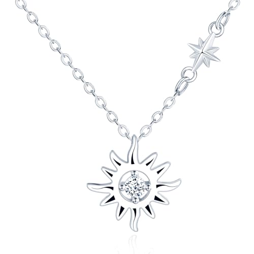 MOOFUN Zirkon Sonne Halskette Damen Kette mit Davidstern 925 Sterling Silber Blumen Anhänger Halsketten für Mama Beste Freundin Mädchen Schwester Frau Modeschmuck Frauen Geschenk Geburtstagsgeschenk von MOOFUN
