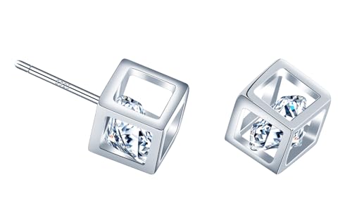 MOOFUN Zirkon Würfel Ohrstecker, Damen Ohrringe Stecker Silber 925, Hypoallergen Ohrstecker Knorpel Piercing Ohrschmuck für Teenager Mädchen, Frauen Geschenk für Mama Freundin Schwester Frau Tochter von MOOFUN