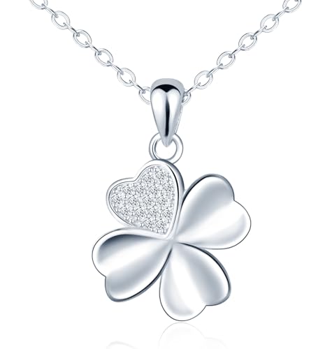 MOOFUN Zirkonia Metallisch Kleeblatt Halskette Damen Mädchen Silber 925: Glücksblätter Ästhetik Anhänger Kette für Mama Frau Freundin Tochter Schwester-Modeschmuck für Geburtstag Partei Hochzeit von MOOFUN