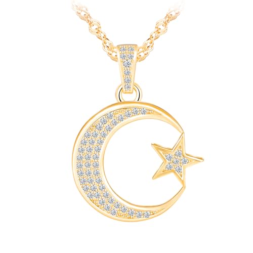 Mond Sterne Anhänger Kette,Halskette Damen Mädchen Silber 925 mit Zirkon,Funkelnd Sternenhimmel Ketten für Frauen Mama Frau Freundin Tochter,Modeschmuck für Geburtstage Valentinstag Muttertag von MOOFUN