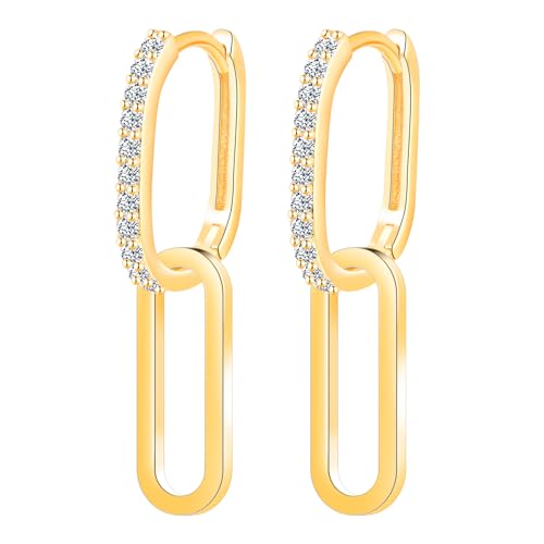 Ohrringe Silber 925 Creolen mit Zirkon Doppelellipse Ohrring Hängend Geometrische Ellipse Damen Huggie Ohrringe für Mama Freundin Teenager Mädchen Schwester Frauen Geschenk Geburtstagsgeschenk Gold von MOOFUN