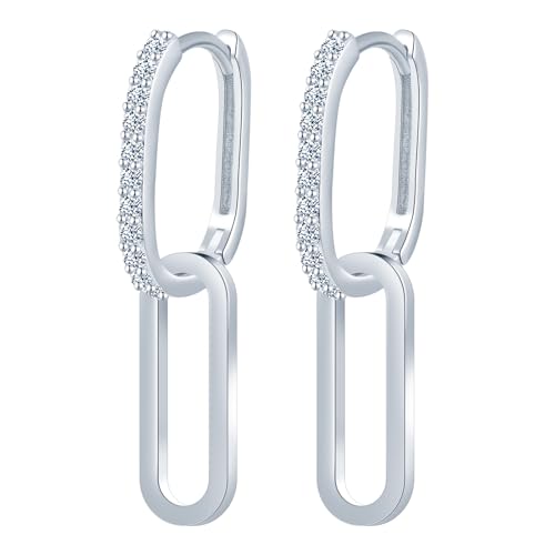 Ohrringe Silber 925 Creolen mit Zirkon Doppelellipse Ohrring Hängend Geometrische Ellipse Damen Huggie Ohrringe für Mama Freundin Teenager Mädchen Schwester Frauen Geschenk Geburtstagsgeschenk Silber von MOOFUN