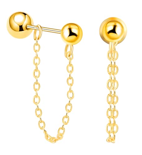 Quastenkette Ohrstecker mit Schraubverschluss Damen Ohrringe Stecker 925 Silber Ohrring Ohrschmuck für Mama Beste Freundin Teenager Mädchen Schwester Oma Frauen Geschenk Geburtstagsgeschenk Gold von MOOFUN
