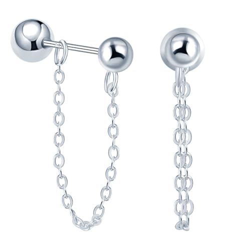 Quastenkette Ohrstecker mit Schraubverschluss Damen Ohrringe Stecker 925 Silber Ohrring Ohrschmuck für Mama Beste Freundin Teenager Mädchen Schwester Oma Frauen Geschenk Geburtstagsgeschenk Silber von MOOFUN