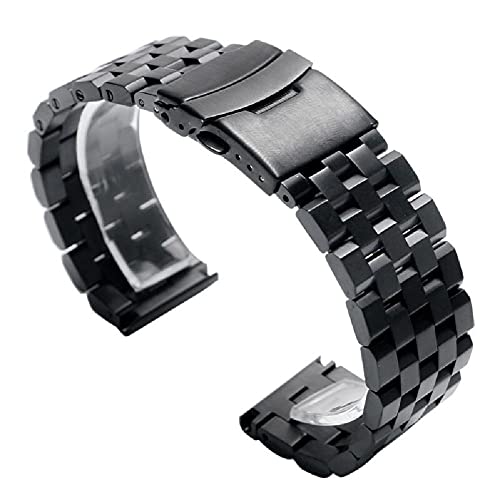 19 cm Stahl Armband Uhrenarmband Armband Armband Schwarz Silber poliert Faltschließe Schnalle Typ, Schwarz , 20 mm von MOOKEENONE
