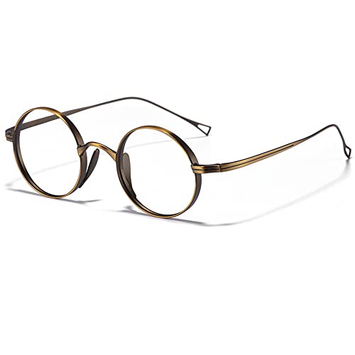MOOKEENONE Klassische Titan-Brille mit klaren Gläsern, runder Rahmen, Unisex, Kreisbrille, bronze von MOOKEENONE