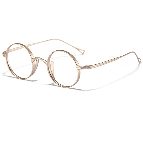 MOOKEENONE Klassische Titan-Brille mit klaren Gläsern, runder Rahmen, Unisex, Kreisbrille, gold von MOOKEENONE