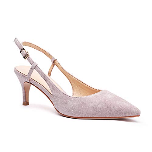 Damen Slingback Spitze Pumps Kitten Heel Pumps mit Absatz Abendschuhe Arbeitsschuhe Knöchelriemchen Schuhe Größe 39 EU Violett von MOOMMO