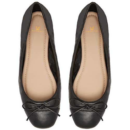 MOOMMO Damen Bow Ballerina Flats Schlüpfen Geschlossene Rund Flache Schuhe Zweifarbig Glattleder Frauen Cap Toe Flats Klassische Bequeme Freizeitschuhe mit flachem Absatz Frühling Schwarz 40 von MOOMMO