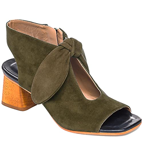 MOOMMO Damen Sandalen mit Absatz mit Schleife Peep Toe Chunky Block Low Heel Sandalen Booties Ausschnitt 5,1 cm Absatz Rückenfrei Slingback Kleid Schuhe Offener Zehen Reißverschluss Wildleder Sandalen Elegant Sommer Casual Strand 4-11 M US, Wildleder, Armeegrün, 39 EU von MOOMMO