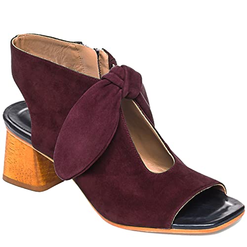 MOOMMO Damen Sandalen mit Absatz mit Schleife Peep Toe Chunky Block Low Heel Sandalen Booties Ausschnitt 5,1 cm Absatz Rückenfrei Slingback Kleid Schuhe Offener Zehen Reißverschluss Wildleder Sandalen Elegant Sommer Casual Strand 4-11 M US, Wildleder Burgunderrot, 40.5 EU von MOOMMO