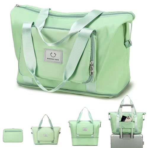 MOONBABY Sporttasche für Damen, faltbar, Reisetasche, erweiterbar, Wochenendtasche, trocken und nass getrennt, Sporttasche für Herren, Grün , Einheitsgröße von MOONBABY