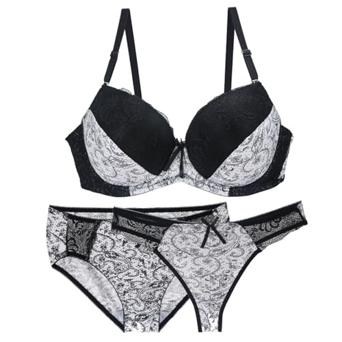 MOONBADI BH 3 Teilige Weiß Damen BH mit Bügel Lingerie Spitze Unterwäsche Set BH Slip Große Größen Lingerie Damen Pushup BH Damen 85B von MOONBADI