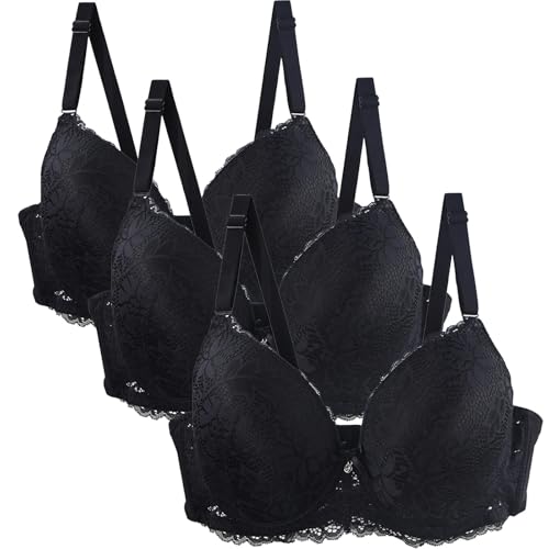 MOONBADI BH Damen mit bügel 3 Teilige Schwarz Damen Spitze Bügel Triangel BH mit Abnehmbare Gepolstert Bustier Racerback BH Unterwäsche Klassische Bustier 110D von MOONBADI
