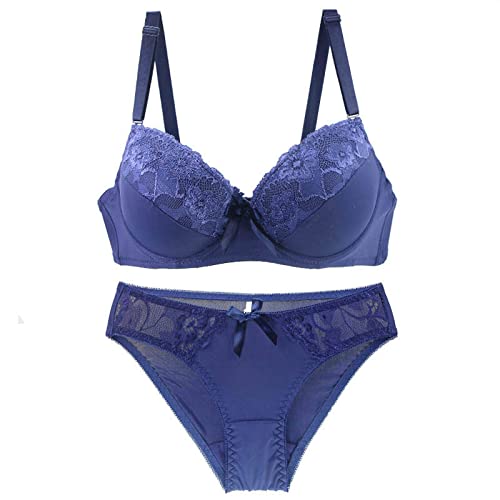 MOONBADI BH Damen mit bügel Blau Damen BH Unterwäsche Spitze BH Set mit Bügel BH Lingerie und Slip Pushup BH Damen 85D von MOONBADI