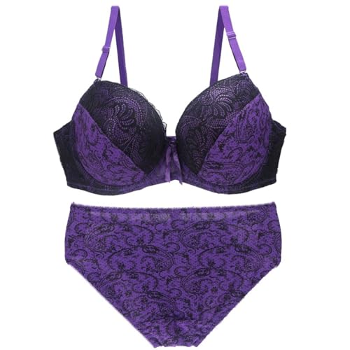 MOONBADI BH Damen mit bügel Lila Damen Push Up BH Set Bügel Soft Gepolstert Bustier mit Spitze Lingerie super Push up BH 95B von MOONBADI