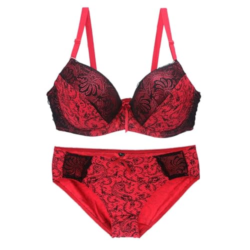 MOONBADI BH Damen mit bügel Rot Damen BH Durchsichtig Unterwäsche Sets Spitze Blumen-Stickerei Große Größen lingeri Sets BH Und Slip Balconette BH Push up 95D von MOONBADI