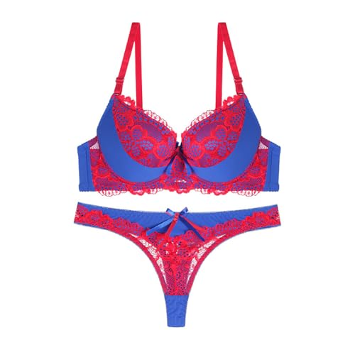MOONBADI BH Damen mit bügel Rot Damen BH Spitzen Bügel BH Unterwäsche Set V Ausschnitt Soft Nachtwäsche G String Sleepwear Damen BH Push up 95B von MOONBADI