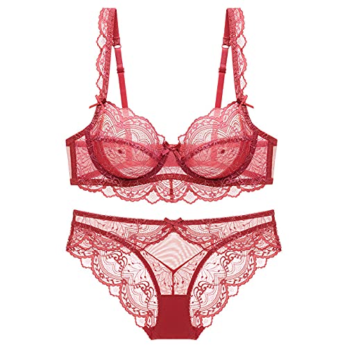 MOONBADI BH Damen mit bügel Rot Damen Minimizer BH Set Vollschalen mit Spitze BH Bügel Push-Up BH super Push up BH 80D von MOONBADI