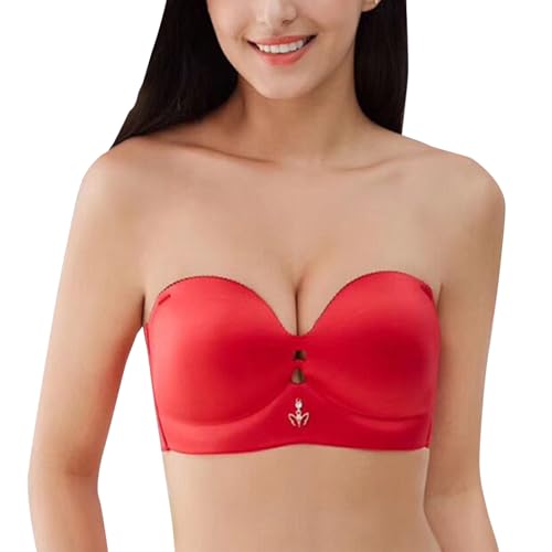 MOONBADI BH Damen ohne bügel Rot Damen trägerloser BH Tief V Ausschnitt Push up BH Ohne Bügel BH Trägerlos 85D von MOONBADI