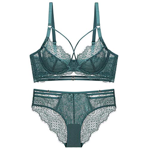 MOONBADI BH Grün Damen BH Set mit Bügel BH Unterwäsche mit BH und Slip mit Spitze BH Push up extrem 75B von MOONBADI