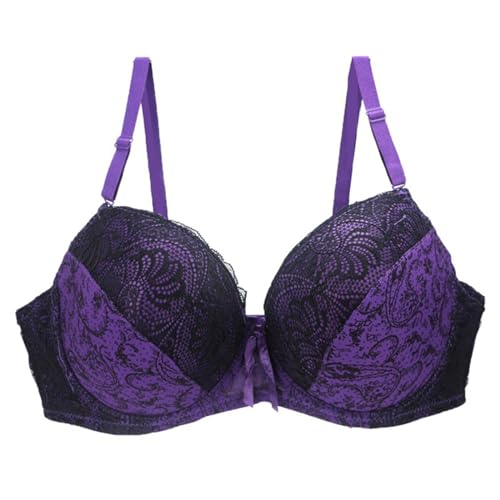 MOONBADI BH Lila Damen Push Up BH mit floraler Spitze gepolsterter Bügel BH Komfort BH Pushup BH Damen 105E von MOONBADI