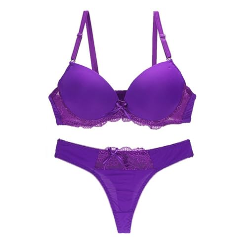 MOONBADI BH Lila Damen Spitzen Minimizer Vollschalen BH Set mit Bügel ohne Polster Unterwäsche t-Shirt BH 75B von MOONBADI