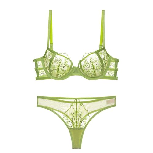 MOONBADI BH Push up Grün Damen BH Unterwäsche Push Up Spitzen BH mit Bügel und Slip Rückenfrei Tiefer Ausschnitt Lingerie BH Sets Push up BH extrem 80B von MOONBADI