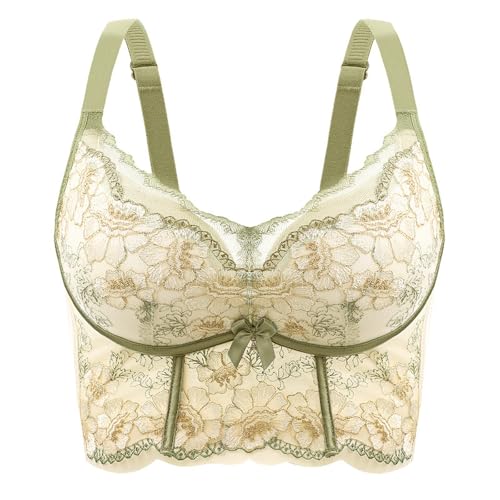 MOONBADI BH Push up Grün Damen Spitzen Minimizer Vollschalen BH Ohne Bügel ohne Polster Unterwäsche Push up BH extrem 75A von MOONBADI