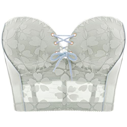 MOONBADI BH Push up Grün Damen mit Spitze und Ohne Bügel BH Push Up Trägerloser BH V Ausschnitt Bralette BH durchsichtig Damen 85B von MOONBADI