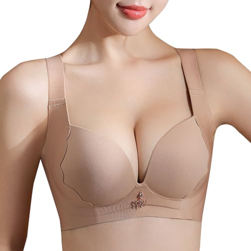 MOONBADI BH Push up Rosa BH Damen Ohne Bügel V-Ausschnitt Bralette Minimizer BHS Atmungsaktiver Und Ultrakomfortabler T Shirt BH für große Brust 85E von MOONBADI