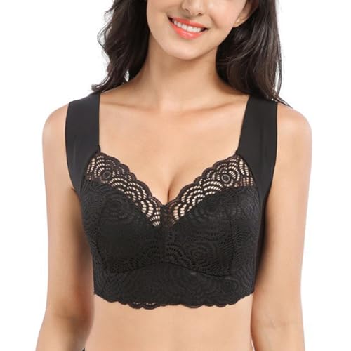MOONBADI BH Push up Schwarz Damen BH Bralette Spitze BH Ohne Bügel BH V Ausschnitt Blumen Unterwäsche Jeden Tag BHS super Push up BH 115D von MOONBADI