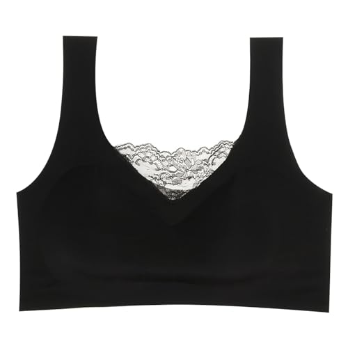 MOONBADI BH Push up Schwarz Damen Mittlerer Stark Halt Bustier Gepolstert Ohne Bügel Tank Top Push Up Yoga Fitness Joggen t-Shirt BH 95D von MOONBADI