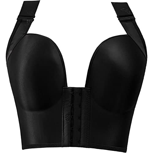 MOONBADI BH Push up Vorderverschluss BH Schwarz Damen Push up ohne Bügel BH Lifting BH Nahtlose Bralette Bandeau BH Bustier Crop Top Unterwäsche BH durchsichtig Damen 90D von MOONBADI