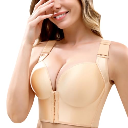 MOONBADI BH Push up Vorderverschluss BH hellgelb Damen Soft BH Bustier Damen für jeden Tag Bequeme Ohne Bügel Unterwäsche büstenhebe Damen 95D von MOONBADI