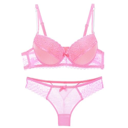 MOONBADI BH Rosa Damen BH Push Up Bügel BH Set für kleine Brüste V-Ausschnitt Bustier Damen Soft Spitze Minimizer BH Bustier Damen BH Push up 75B von MOONBADI