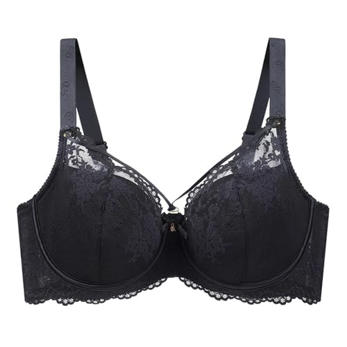 MOONBADI BH Schwarz Damen Push Up BH mit Blumen Spitze Schalen Bügel BH Gepolstert Elegant BH durchsichtig Damen 120D von MOONBADI