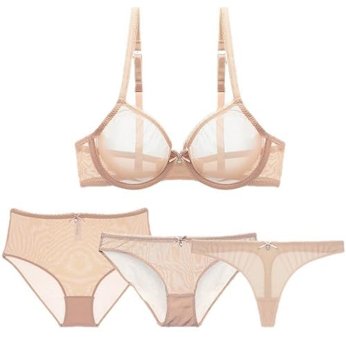 MOONBADI BH Unterwäsche Sets hellgelb 4pcs Damen Komfort Starker Halt Vorne Rückenstütze Ungepolstert Bügel Minimizer BH Damen BH Push up 85C von MOONBADI