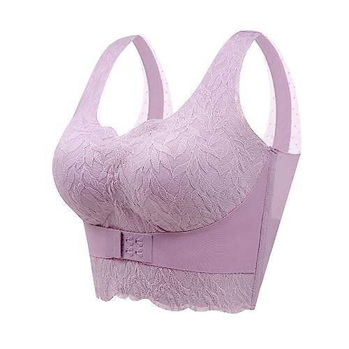 MOONBADI BH Vorderverschluss BH Lila Damen Mittlerer Stark Halt Bustier Gepolstert Ohne Bügel Tank Top Push Up Yoga Fitness Joggen BH für große Brust 110B von MOONBADI