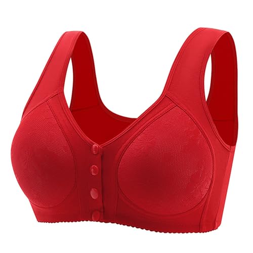 MOONBADI BH Vorderverschluss BH Rot Damen Bequemer BH ohne Bügel für Große Brüste Starker Halt Soft Bügelloser Gepolstert Nahtloser Glatter BH Push up Bra 110C von MOONBADI