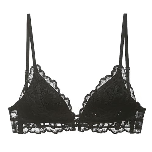 MOONBADI BH Vorderverschluss BH Schwarz Damen BH für Ohne Bügel Bustier Spitzen Bra Mit Polstern Atmungsaktiv Bügelloser BH Push Up Bequem Damen BH Push up 80B von MOONBADI