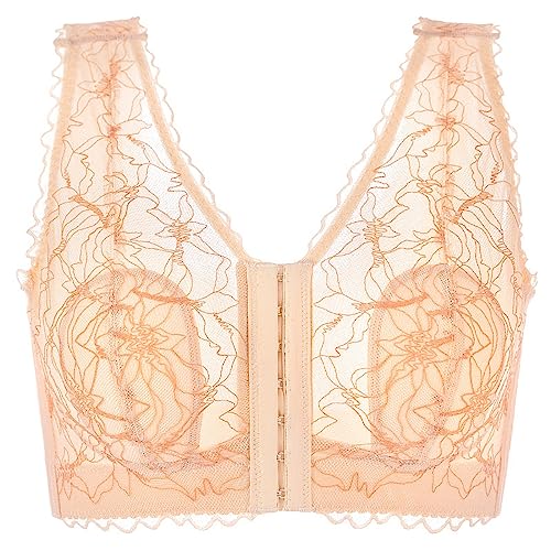 MOONBADI BH Vorderverschluss BH hellgelb Damen Spitze Blumen Bustier Crop Top BH Ohne Bügel Abnehmbare Gepolstert BH Tiefer Ausschnitt Corset Top Unterwäsche BH Grosse grössen 120C von MOONBADI