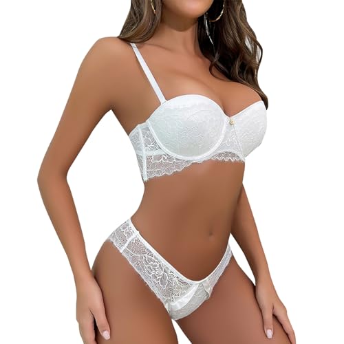 MOONBADI BH Weiß Damen BH Set Unterwäsche Damen mit Bügel Lingerie Babydoll BH Spitze BH und Slip Lingerie Push up BH büstenhebe Damen 90B von MOONBADI