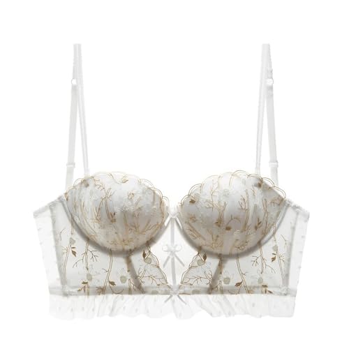 MOONBADI BH Weiß Damen Spitze Bügel Triangel-BH mit Abnehmbare Gepolstert Bustier Racerback BH Unterwäsche BH für große Brust 85B von MOONBADI