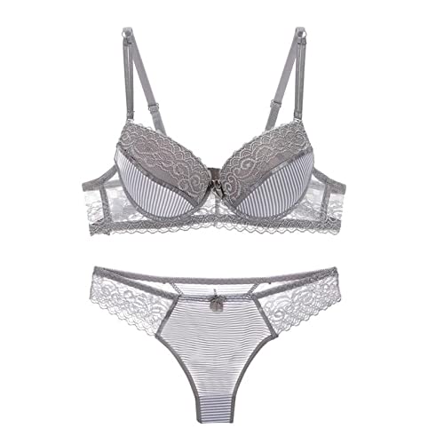 MOONBADI BH grau Damen-Spitzen-BH mit Bügel BH und High Waist Panties Push Up BH V-Neck BH-Sets Pushup BH Damen 100D von MOONBADI