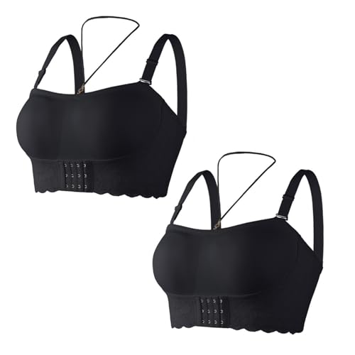 MOONBADI BH ohne träger Vorderverschluss Bügelloser schwarz Bandeau Tub Top Bra Vollschalen Große Brüste Starker Halt Push up BH extrem 100B von MOONBADI